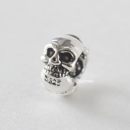 925 Sterling Silver Oxidized Skull Spacer, Vintage Black Silver DIY Jewelry Findings for Jewelry Making Supplies