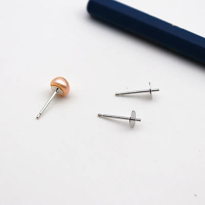 1 Pair Earring Studs Solid 925 Sterling Silver Ear Post Finding with Cupped Pad for Holding Pearl Beads Stones DIY Accessories