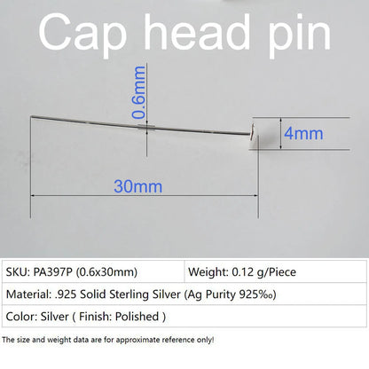 925 sterling silver bead cap head pins for Gemstone Jewelry Making Beads,T-pins Needles Pin Jewelry Findings