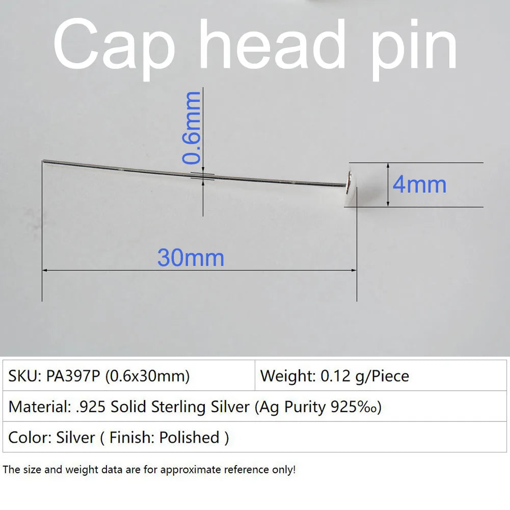 925 Sterling Silver head pins for jewelry making supplies, t needle pins