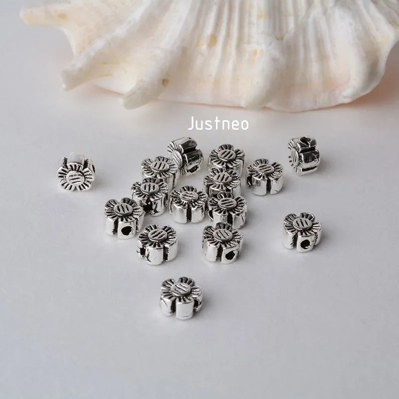 solid 925 sterling silver flower charm beads, Thai Silver spacer loose bead with 1.1mm hole jewelry diy components accessories