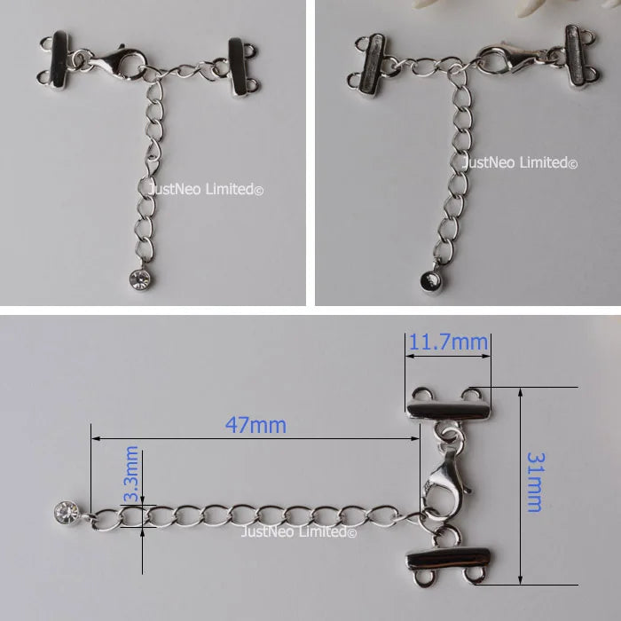 Solid 925 Sterling Silver Clasp Buckle 2/3 Strand Necklace Hook Cubic Zirconia Rhodium Plated  Diy Jewelry Components, 1pc