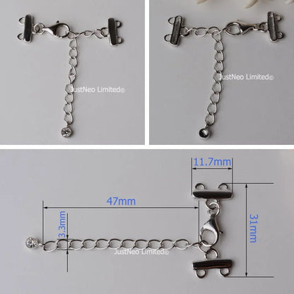 Solid 925 Sterling Silver Clasp Buckle 2/3 Strand Necklace Hook Cubic Zirconia Rhodium Plated  Diy Jewelry Components, 1pc