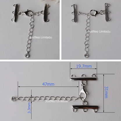 Solid 925 Sterling Silver Clasp Buckle 2/3 Strand Necklace Hook Cubic Zirconia Rhodium Plated  Diy Jewelry Components, 1pc