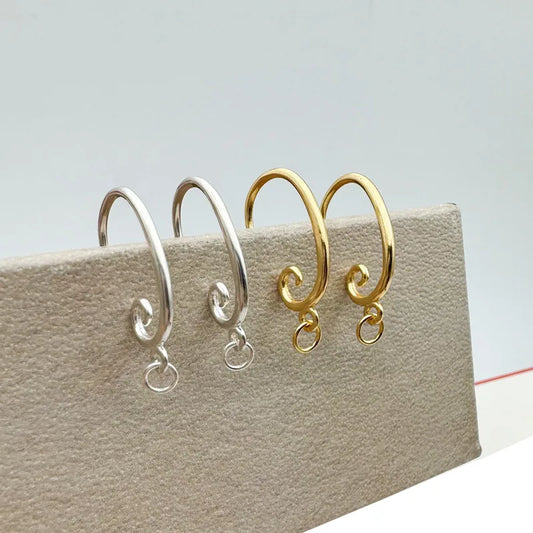 1 Pair Solid 925 Sterling Silver Earring Hooks DIY Jewelry Making Gold Color Round