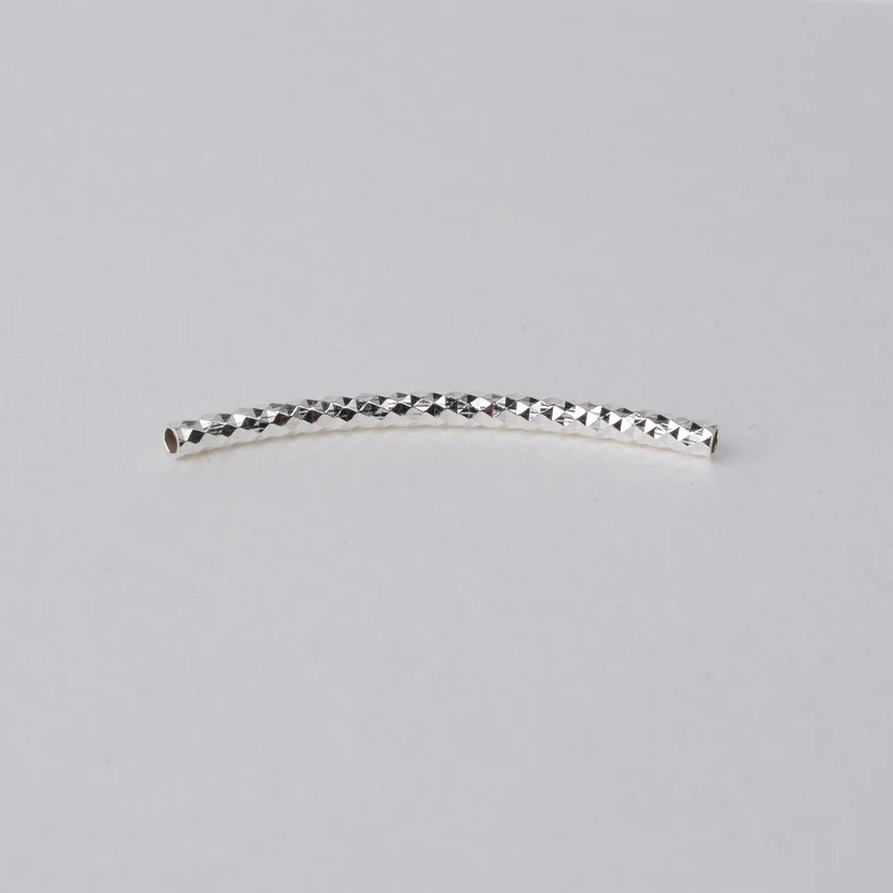 1piece, 2mm solid 925 sterling silver curved Faceted tube spacer beads connector for necklace&pendant bracelet jewelry making