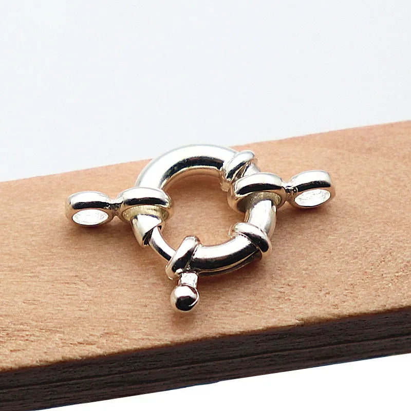 1Piece Solid 925 Sterling Silver Necklace Clasp 10/12/14mm Spring with 1 Strand Movable Nautical Ring for Bracelet DIY Jewelry