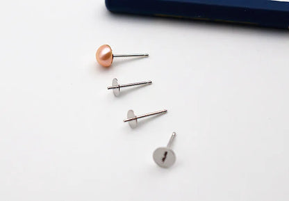 1 Pair Earring Studs Solid 925 Sterling Silver Ear Post Finding with Cupped Pad for Holding Pearl Beads Stones DIY Accessories