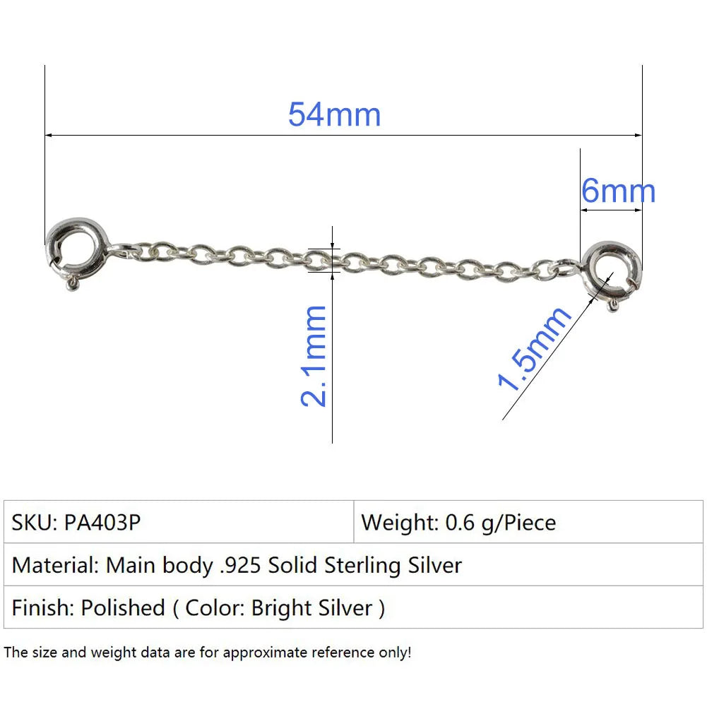 Solid 925 Sterling Silver Necklace Extenders, Durable Strong Removable Necklace Bracelet Anklet Extension for Jewelry Making