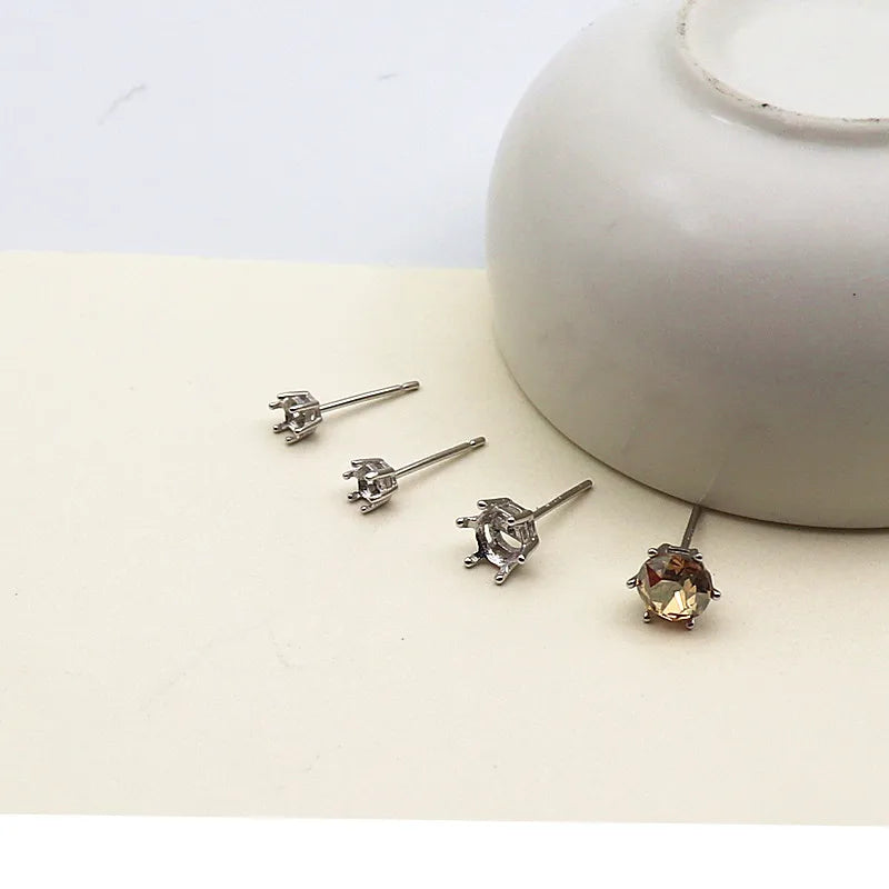 925 Sterling Silver DIY Accessories Earring Stud 6 Claw Settings for Round Crystal Beans Inlaying Findings Jewelry 6 5 4 3mm