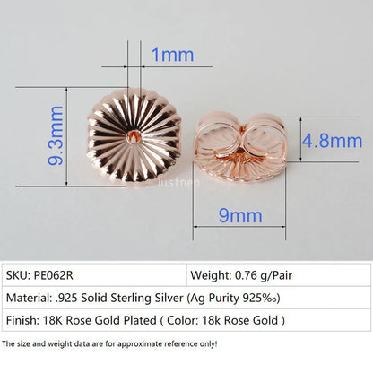 earnut,9.3mm(plain silver) solid 925 sterling silver earring backs,earring friction butterfly back stopper for earstuds
