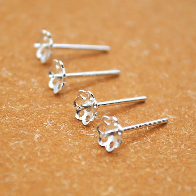 1 Pair 5mm Solid 925 Sterling Silver Earring Post Ear Studs with Cupped Pad Holding Jewelry Pearl Round Beads Making DIY