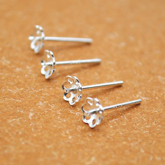 1 Pair 5mm Solid 925 Sterling Silver Earring Post Ear Studs with Cupped Pad Holding Jewelry Pearl Round Beads Making DIY