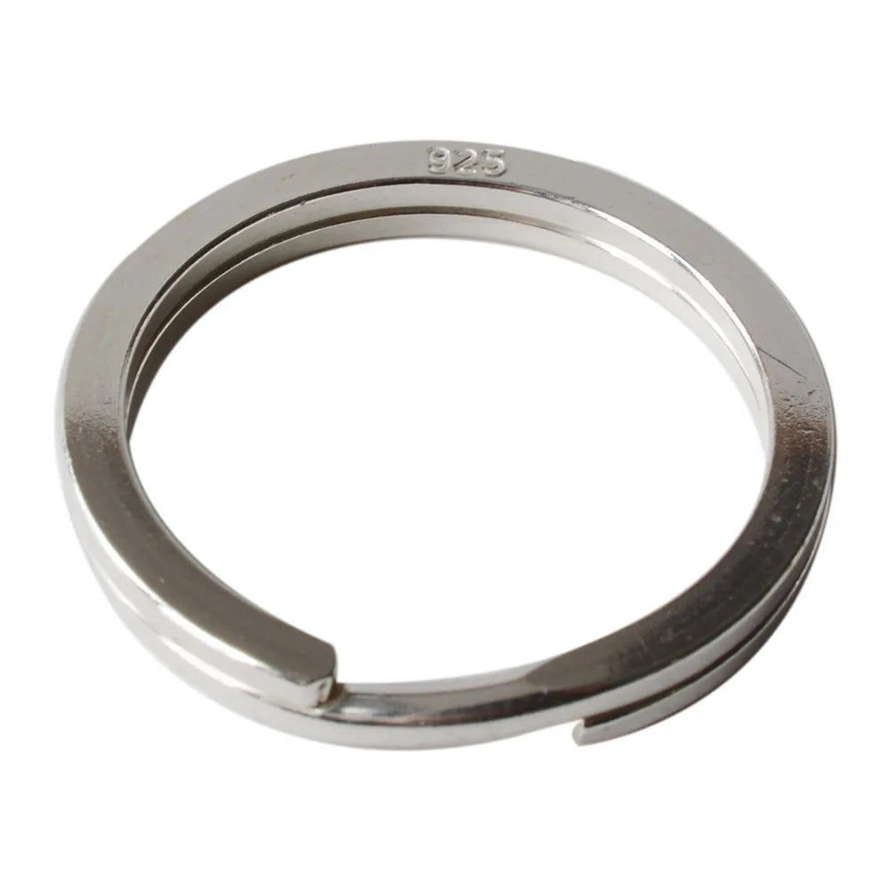 Solid 925 Sterling Silver Split Ring Key Ring, Round Flat Key Chain Rings Metal Split Ring for Home Keys Organization
