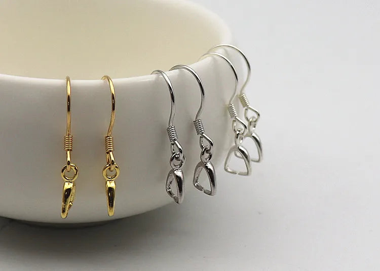 1Pair Solid 925 Sterling Silver Earring Hook with Small Pinch Clasp Connector Clip Bail Pendant DIY Jewelry Findings Accessories