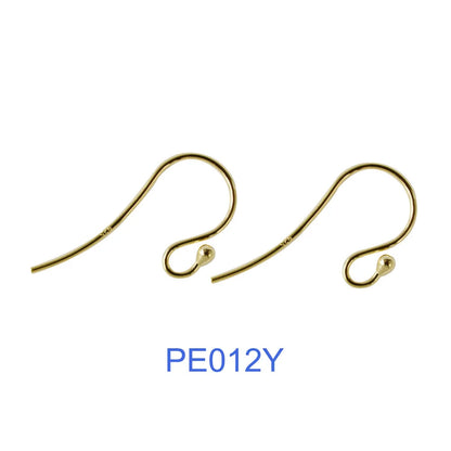 ear hook,24*0.8mm solid 925 sterling silver earring wire hooks with 2mm ball ,1pair