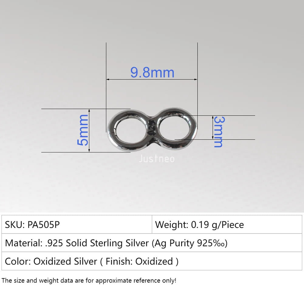 925 Sterling Silver Figure 8 Double Ring Connector Links, Oxidized Silver Double Ring Chain End Connector