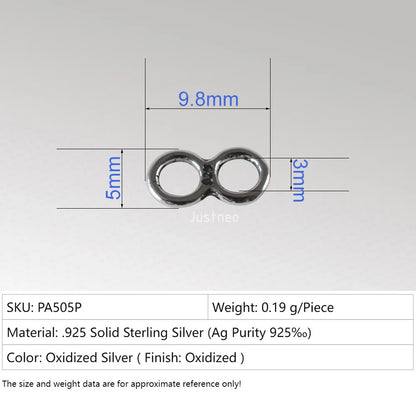 925 Sterling Silver Figure 8 Double Ring Connector Links, Oxidized Silver Double Ring Chain End Connector