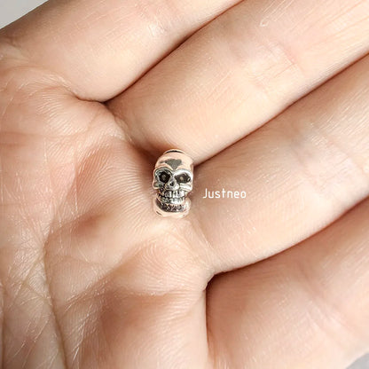 925 Sterling Silver Oxidized Skull Spacer, Vintage Black Silver DIY Jewelry Findings for Jewelry Making Supplies