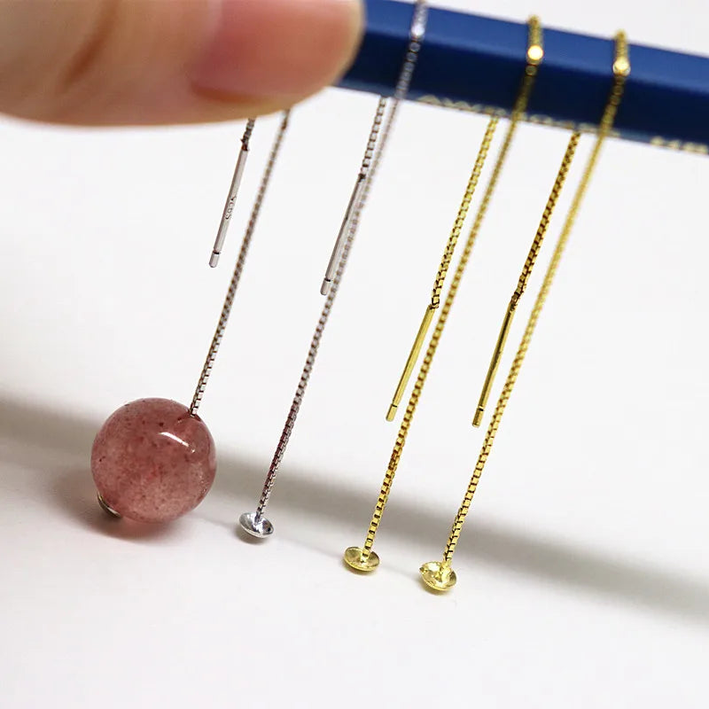 1 Pair Solid 925 Sterling Silver Earwire with Headpin EarThread Round Beads Jewelry Making DIY Finding Component Dangle Earring