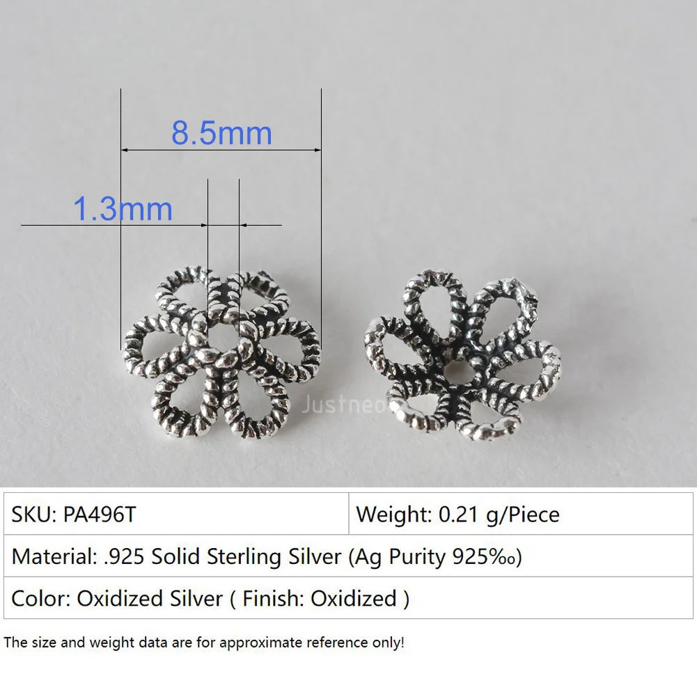 925 Sterling Silver Bead Caps, Oxidized Silver Flower Spacer Bead End Caps For Jewelry Making Bulk, DIY Jewelry Accessories