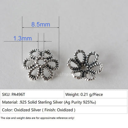 925 Sterling Silver Bead Caps, Oxidized Silver Flower Spacer Bead End Caps For Jewelry Making Bulk, DIY Jewelry Accessories