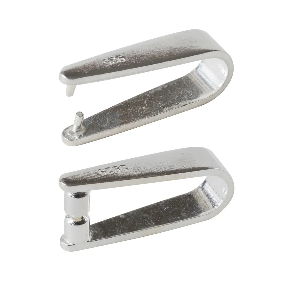 Sterling Silver Clip On Pinch in Pendant Bail Connectors Clasp Slider for Jewelry Making