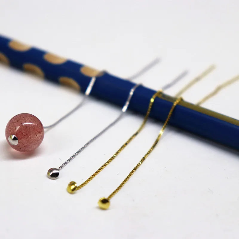 1 Pair Solid 925 Sterling Silver Earwire with Headpin EarThread Round Beads Jewelry Making DIY Finding Component Dangle Earring
