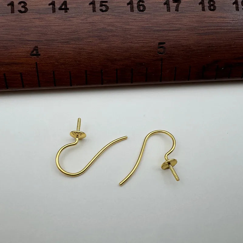 1Pair Solid 925 Sterling Silver Earring Hooks Holder Simple Pearl DIY Jewelry Making for Beads Settings Components Finding