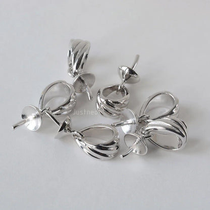 solid 925 sterling silver bail pendant clasp connector, pinch bail with cup peg for necklace & pendant jewelry, 1 piece
