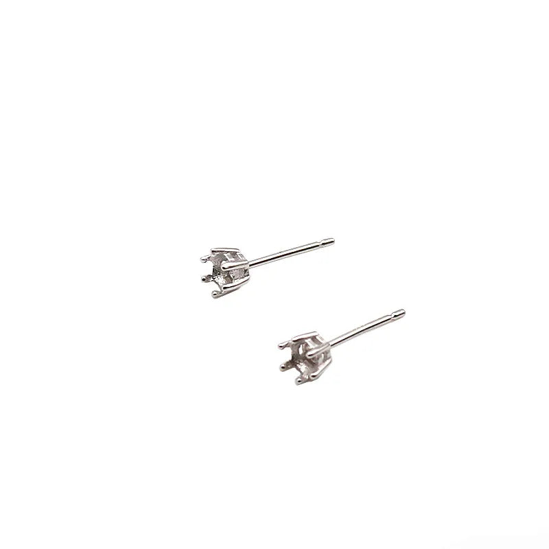 925 Sterling Silver DIY Accessories Earring Stud 6 Claw Settings for Round Crystal Beans Inlaying Findings Jewelry 6 5 4 3mm