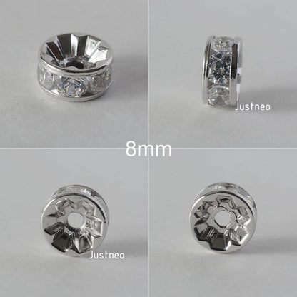 925 Sterling Silver CZ Rondelle Spacer Beads, Silver Clear Cubic Zirconia Loose Beads for DIY Craft Jewelry Making