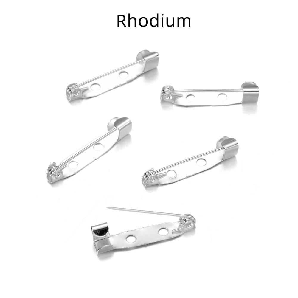 50pcs 15-45mm Rhodium Brooch Clip Base Pins Multi-Size
