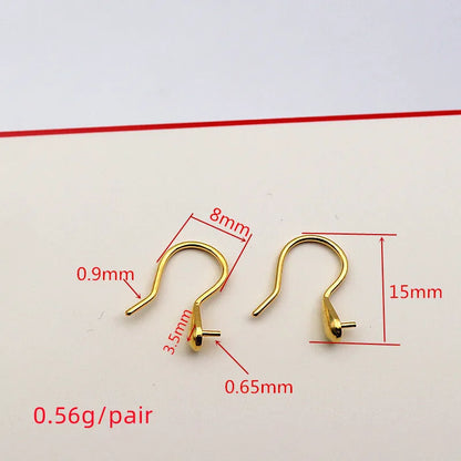 Solid 925 Sterling Silver Earring Hook High-Heeled with Pear Fitting Diy Jewelry Findings Women Components Making 1 Pair