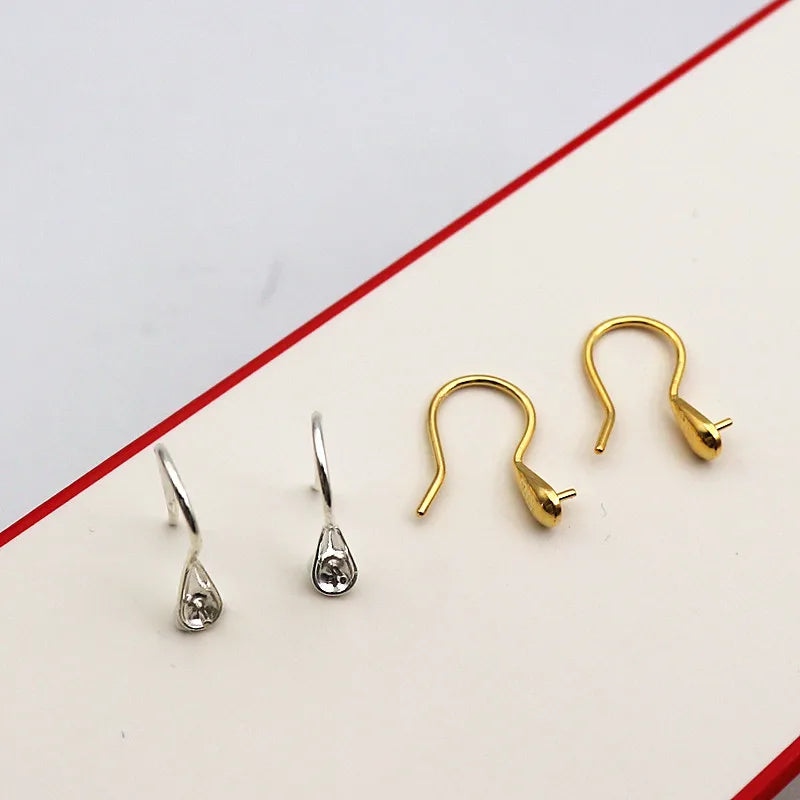 Solid 925 Sterling Silver Earring Hook High-Heeled with Pear Fitting Diy Jewelry Findings Women Components Making 1 Pair
