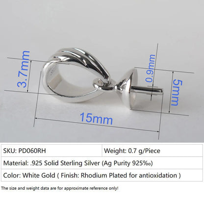 solid 925 sterling silver bail pendant clasp connector, pinch bail with cup peg for necklace & pendant jewelry, 1 piece