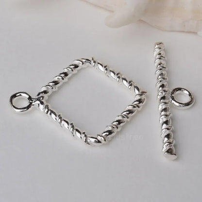 Solid 925 Sterling Silver Square Toggle Clasp Twisted ,1piece
