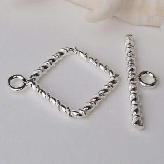 Solid 925 Sterling Silver Square Toggle Clasp Twisted ,1piece
