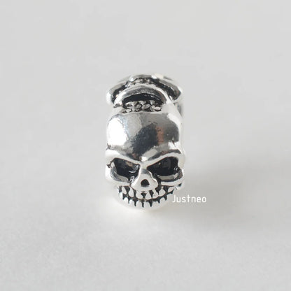 925 Sterling Silver Oxidized Skull Spacer, Vintage Black Silver DIY Jewelry Findings for Jewelry Making Supplies
