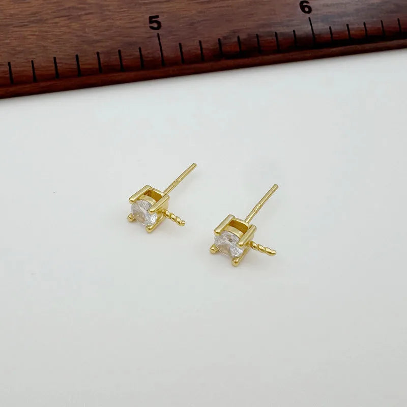 1Pair Solid 925 Sterling Silver Studs 3mm-6mm Princess Earring Fitting DIY Gold Plated Pearl Holder Accessories Finding