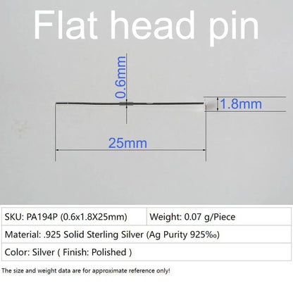925 Sterling Silver Flat Head Pins, Silver T-pin For Jewelry Making Findings
