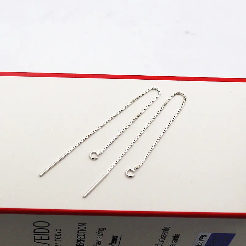 Solid 925 Sterling Silver Box Chain Earring Wire with Open Jump Ring DIY Jewelry Making Accessories Hypoallergenic 1 Pair