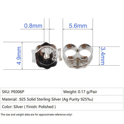 earnut,5.6mm solid 925 sterling silver earring backs  friction butterfly back stopper plug ,1pair