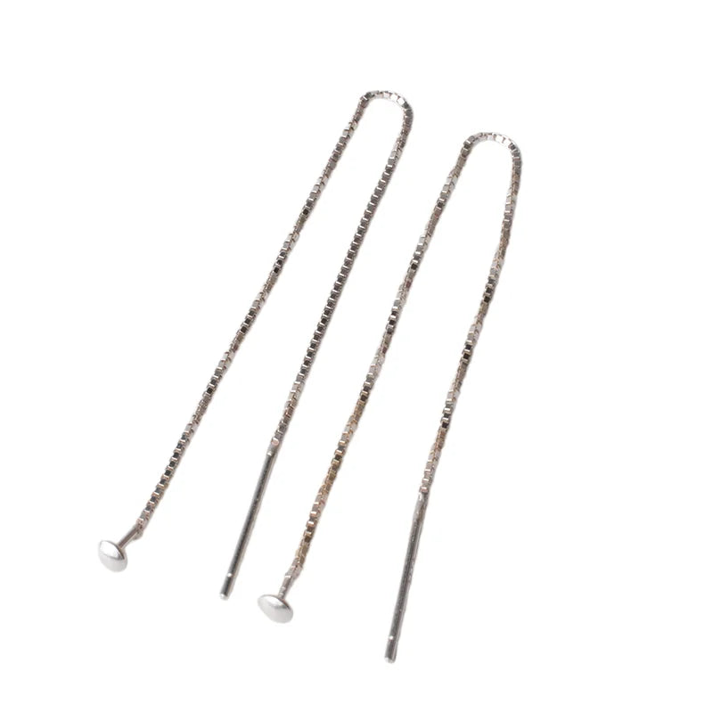 earwire,solid 925 sterling silver ear thread, Box Chain earring wire with Headpin