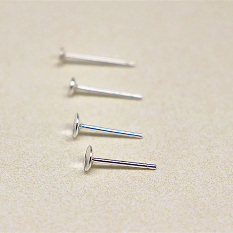 1Pair Solid 925 Sterling Silver Earring Post for Jewelry Making DIY Accessories with Cupped Pad for Pear Beads