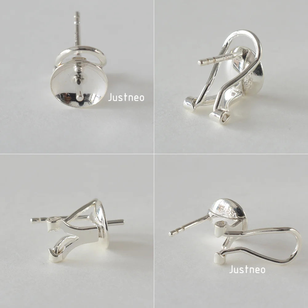 925 Sterling Silver Earring Stud Posts and Pull-up Backs with 8mm Pearl earring cups for Jewelry making supplies