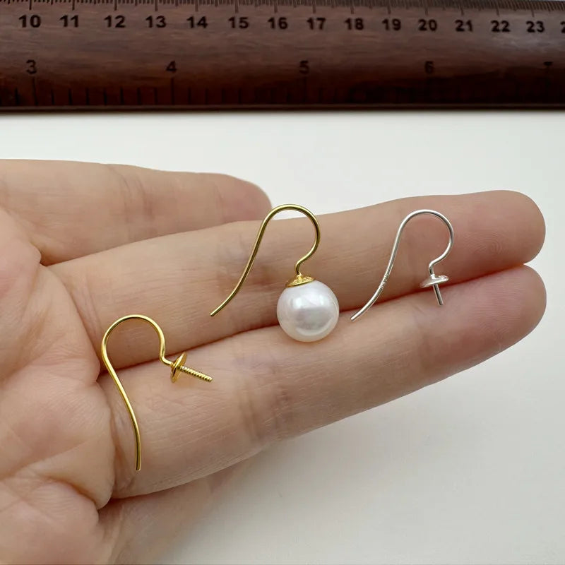 1Pair Solid 925 Sterling Silver Earring Hooks Holder Simple Pearl DIY Jewelry Making for Beads Settings Components Finding