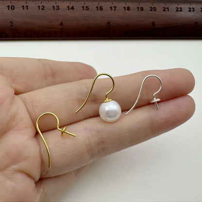 1Pair Solid 925 Sterling Silver Earring Hooks Holder Simple Pearl DIY Jewelry Making for Beads Settings Components Finding