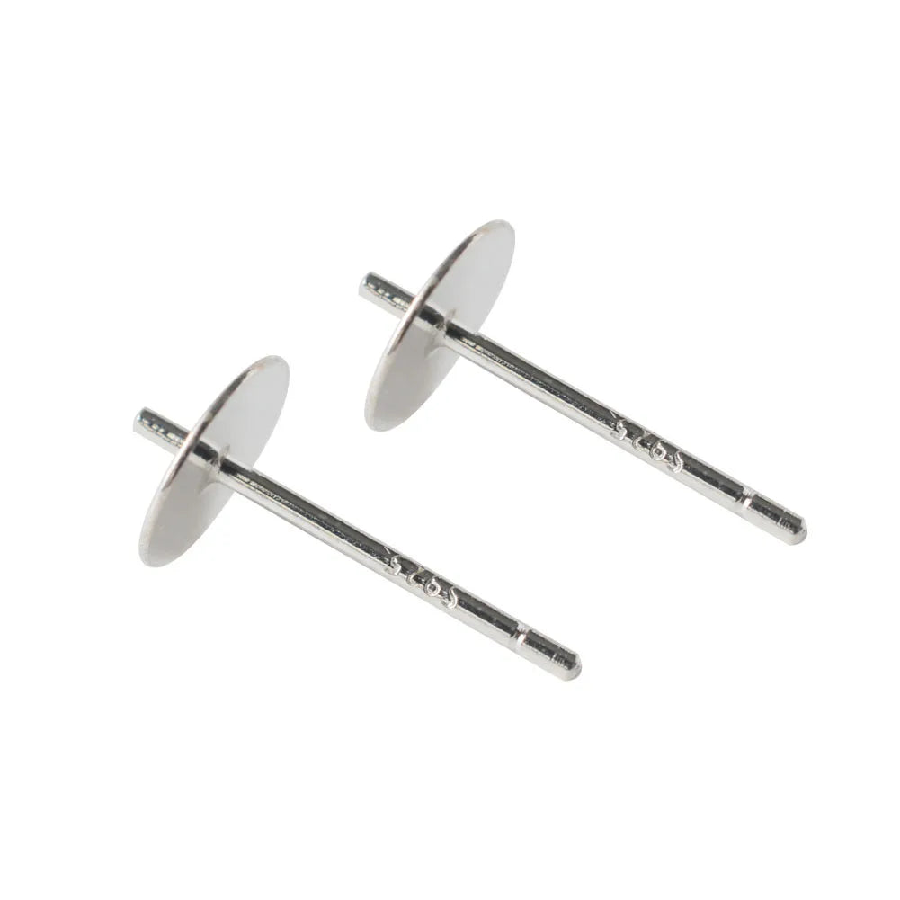 925 Sterling Silver blank post stud earrings with Flat Pad for jewelry making
