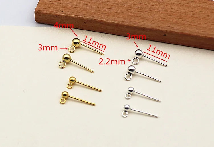 3mm Solid 925 Sterling Silver Ball Earring Post with Open Jump Ring  DIY Components Jewelry Making Earring Accessories Findings